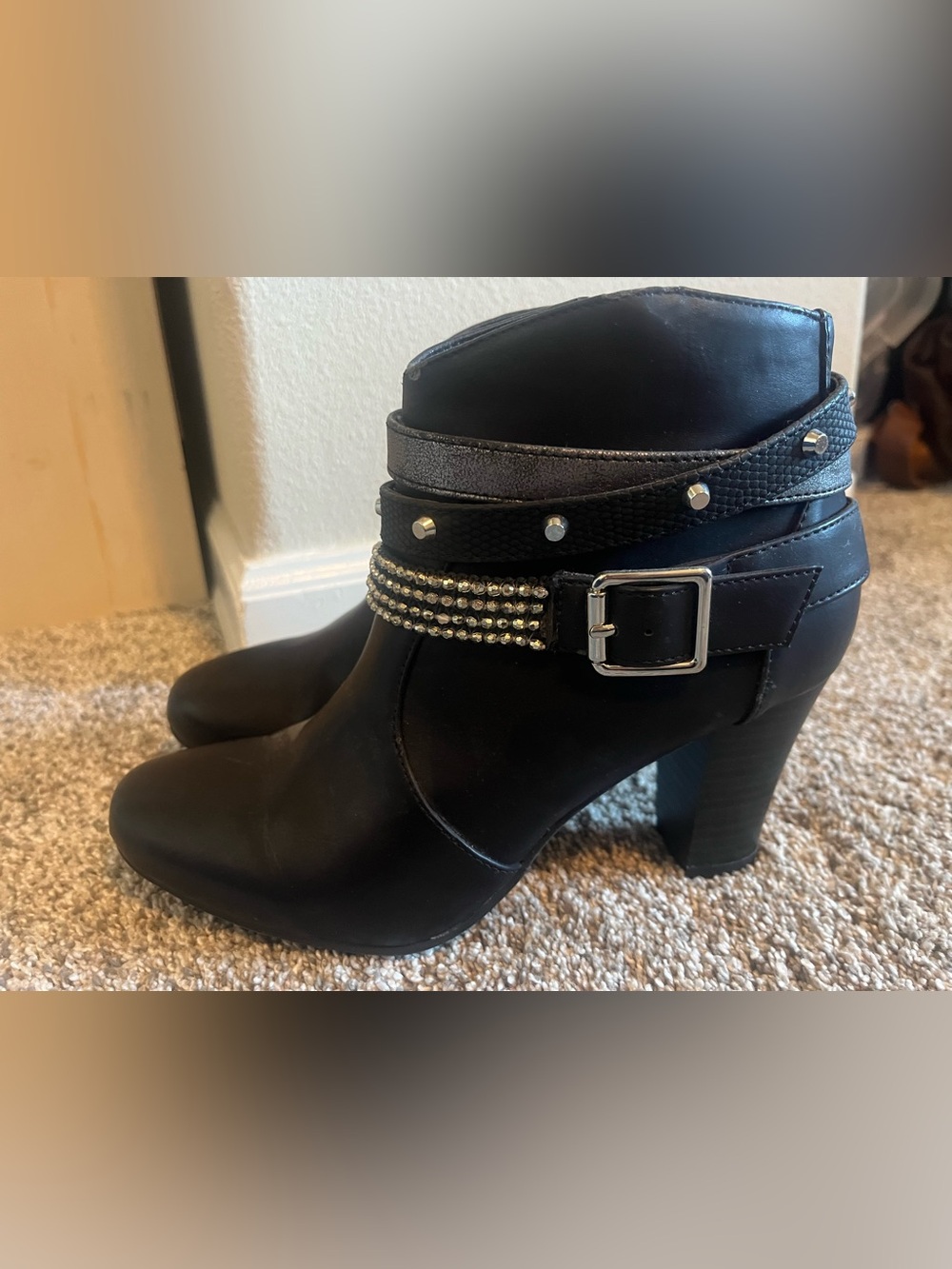 Jennifer Lopez Black Ankle Boot with Buckle & Studded Straps